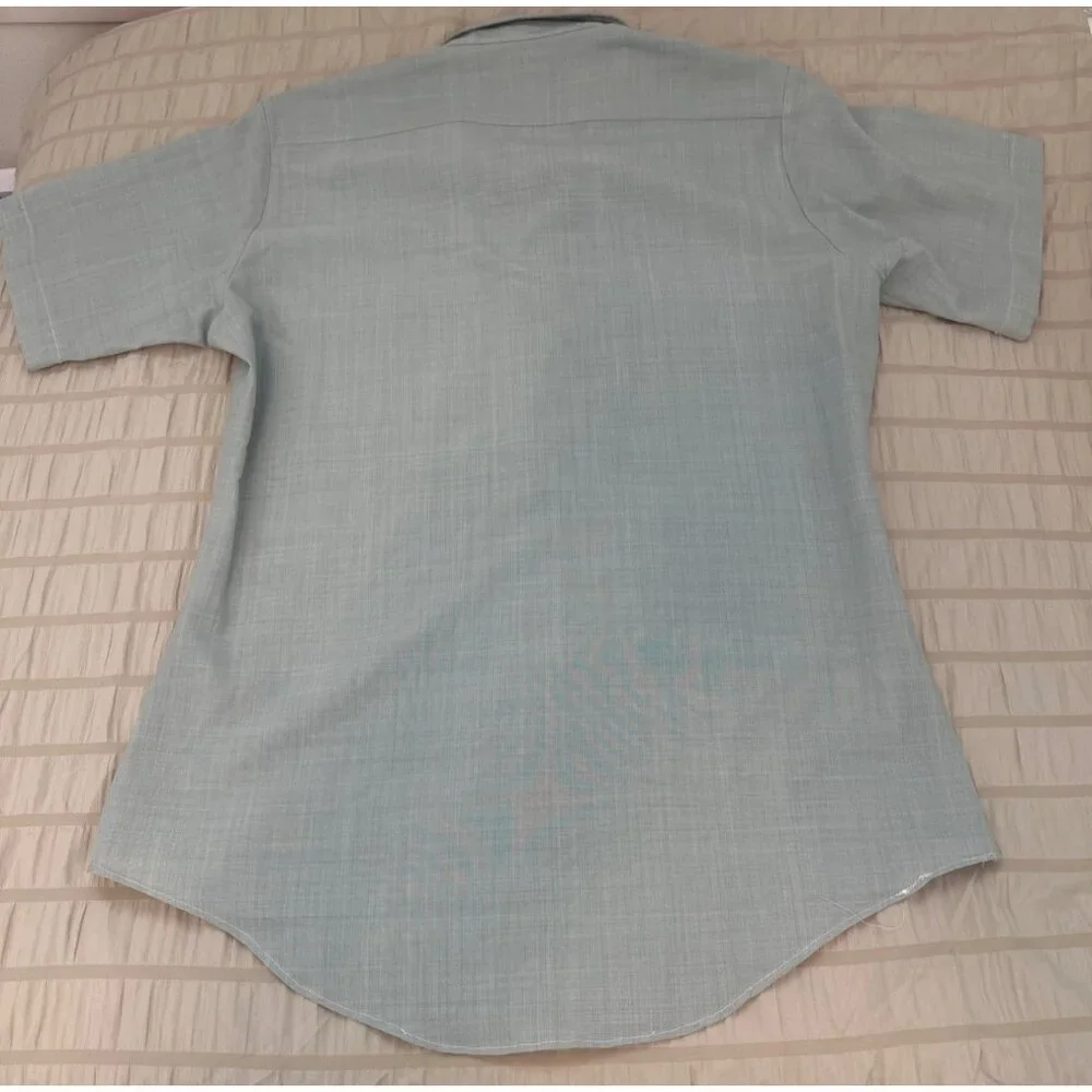 Vintage Men's FLYING CROSS Uniform Shirt - Green Short Sleeve Size Small 10 1/2 - Picture 10 of 11